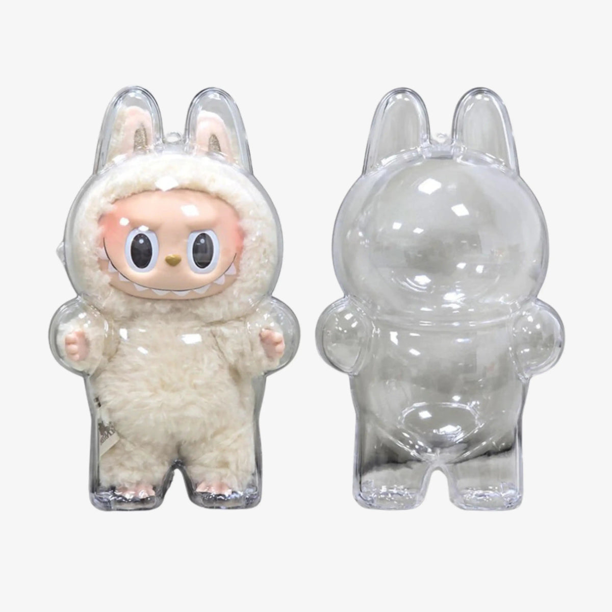 Case acrílico formato Labubu para bonecos Popmart, proteção estética perfeita para toy art colecionável