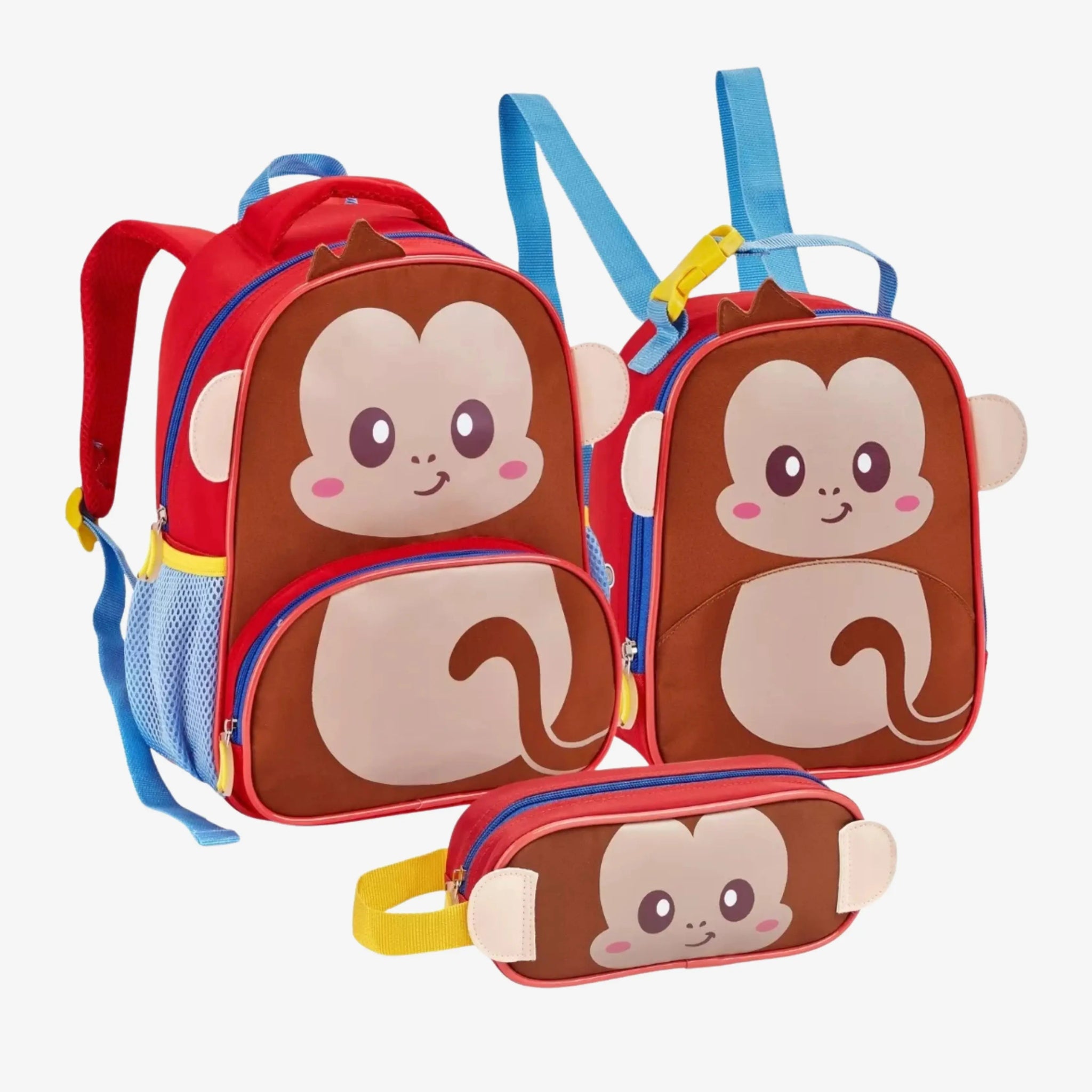 Kit Escolar Mochila Infantil Macaquinho com Lancheira e Estojo – ZBaby
