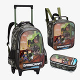 Kit Mochila Minecraft de Rodinha com Lancheira e Estojo Escolar