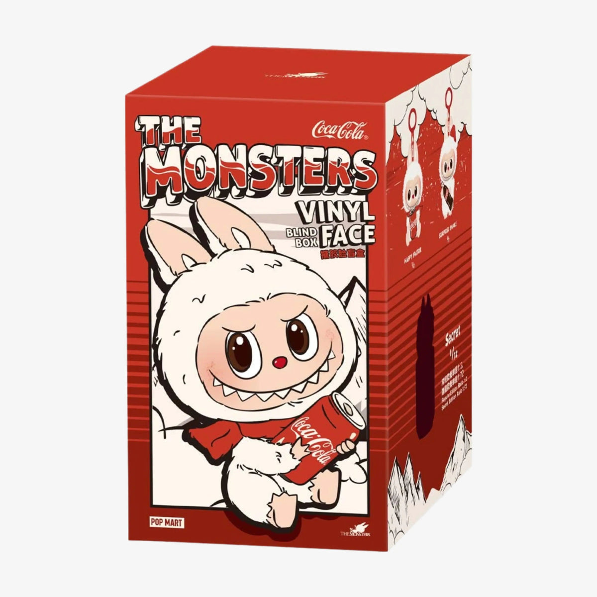 Blind box Labubu Coca-Cola Popmart The Monsters com arte ilustrada e surpresa colecionável na embalagem