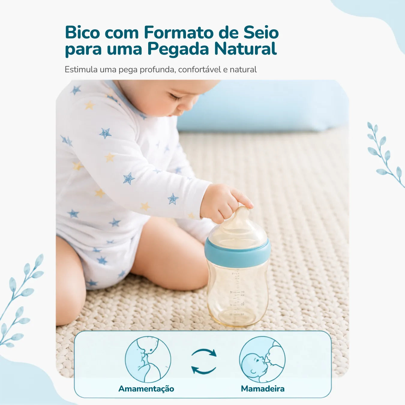 Mamadeira Anticólica para Bebê Sem BPA com Bico Tipo Seio - Vidro e PPSU
