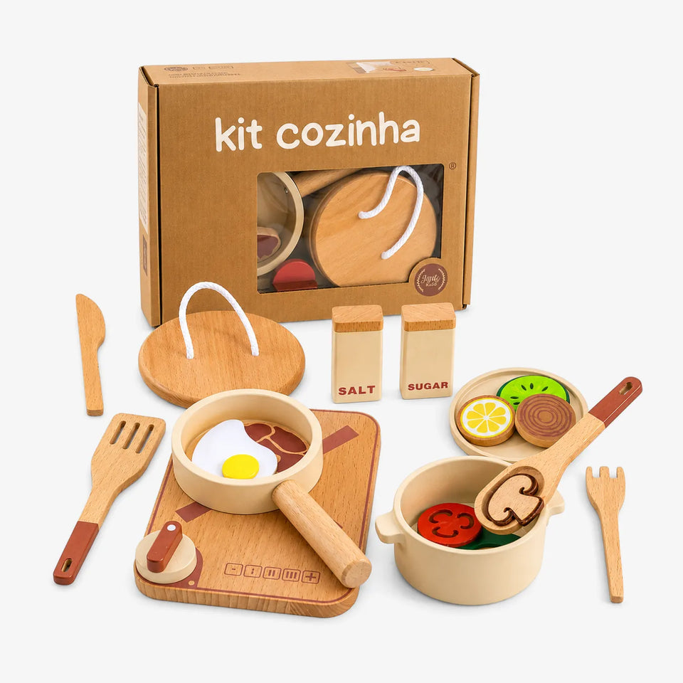 Kit Cozinha Infantil de Brinquedo em Madeira Montessori