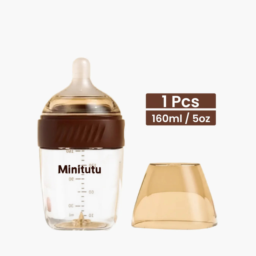 Mamadeira Anticólica para Bebê Sem BPA com Bico Tipo Seio - Vidro e PPSU