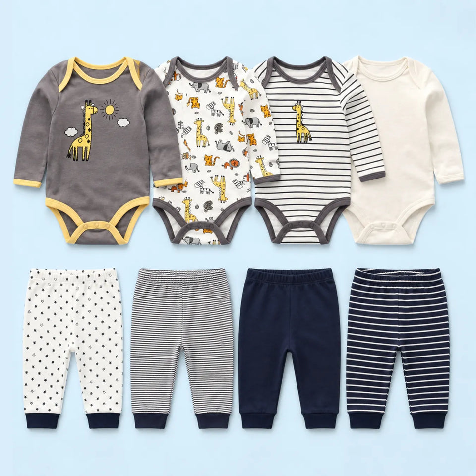 Kit Enxoval Body e Calça Bebê 8 Peças