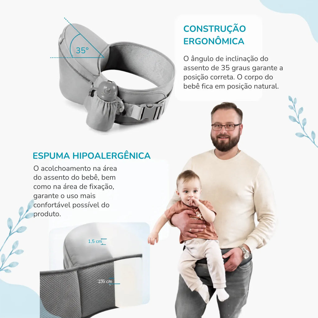 Canguru Ergonômico para Bebê com Assento Confortável - Mãos Livres 0 a 36 Meses