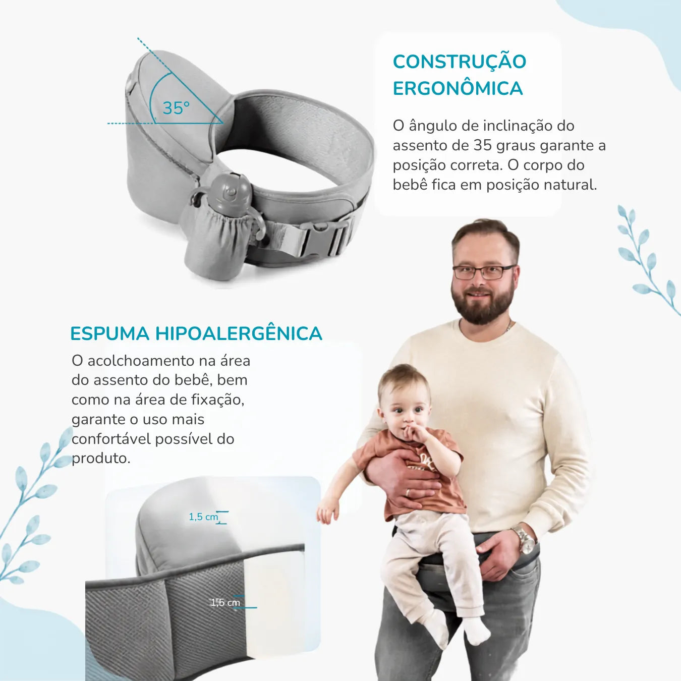 Canguru Ergonômico para Bebê com Assento Confortável - Mãos Livres 0 a 36 Meses