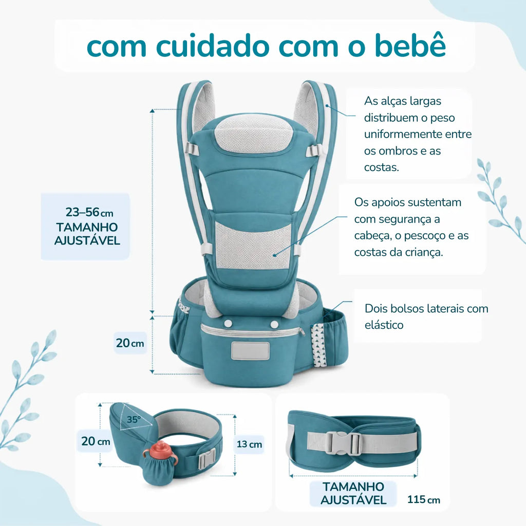 Canguru Ergonômico para Bebê com Assento Confortável - Mãos Livres 0 a 36 Meses