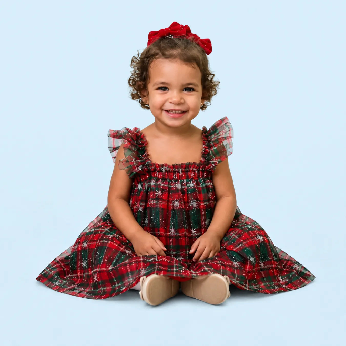 Vestido Infantil de Natal Vermelho Xadrez