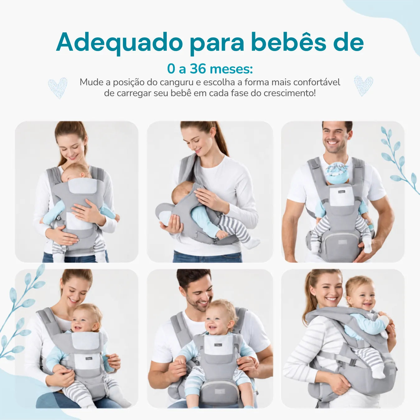 Canguru Ergonômico para Bebê com Assento Confortável - Mãos Livres 0 a 36 Meses