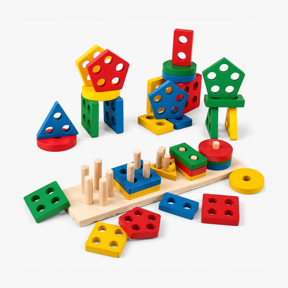 Brinquedo Montessori de Encaixar Formas Geométricas de Madeira
