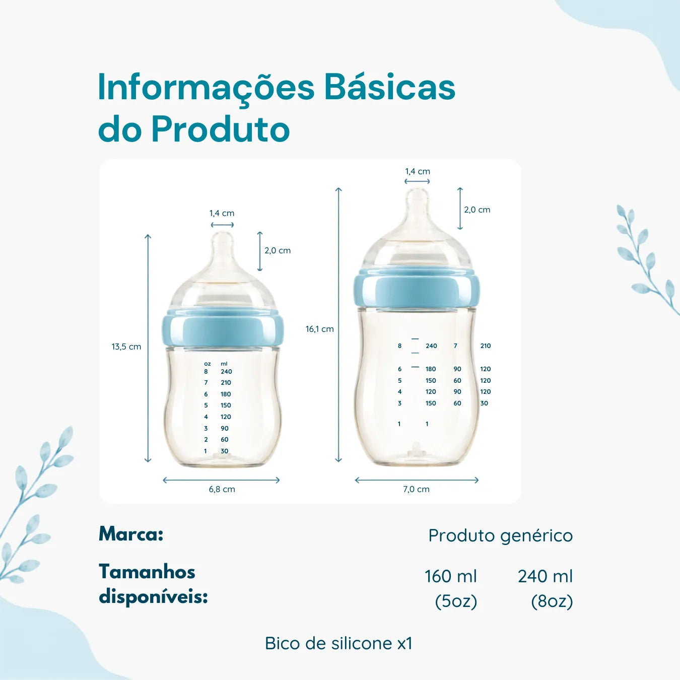 Mamadeira Anticólica para Bebê Sem BPA com Bico Tipo Seio - Vidro e PPSU