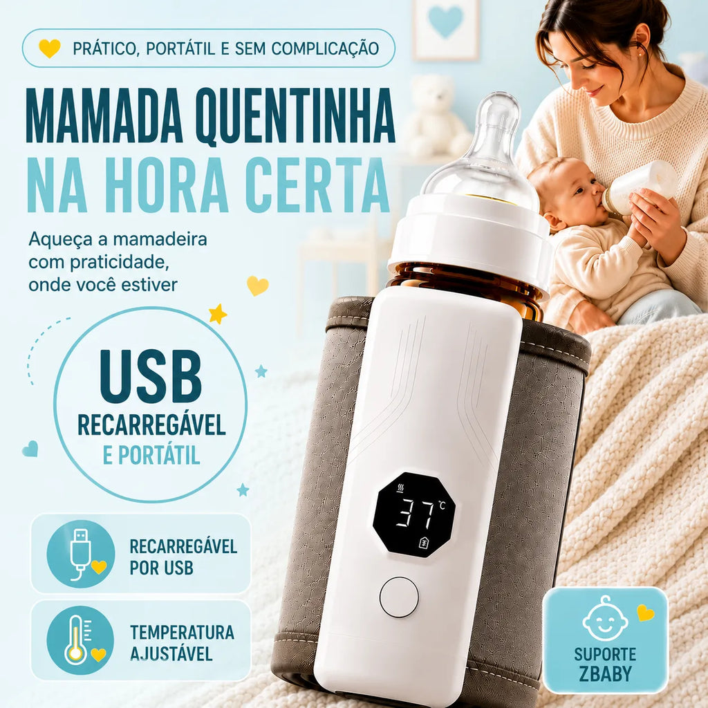 Aquecedor de Mamadeira Portátil Recarregável USB | Leite na Temperatura Certa