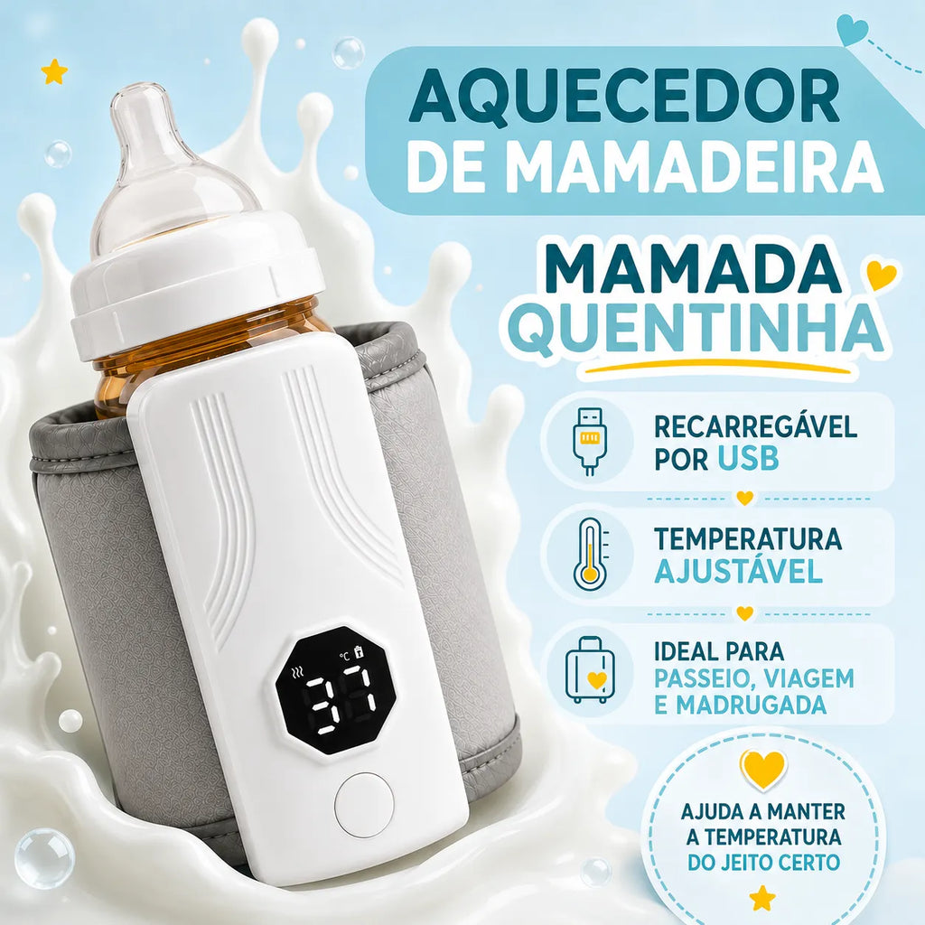 Aquecedor de Mamadeira Portátil Recarregável USB | Leite na Temperatura Certa
