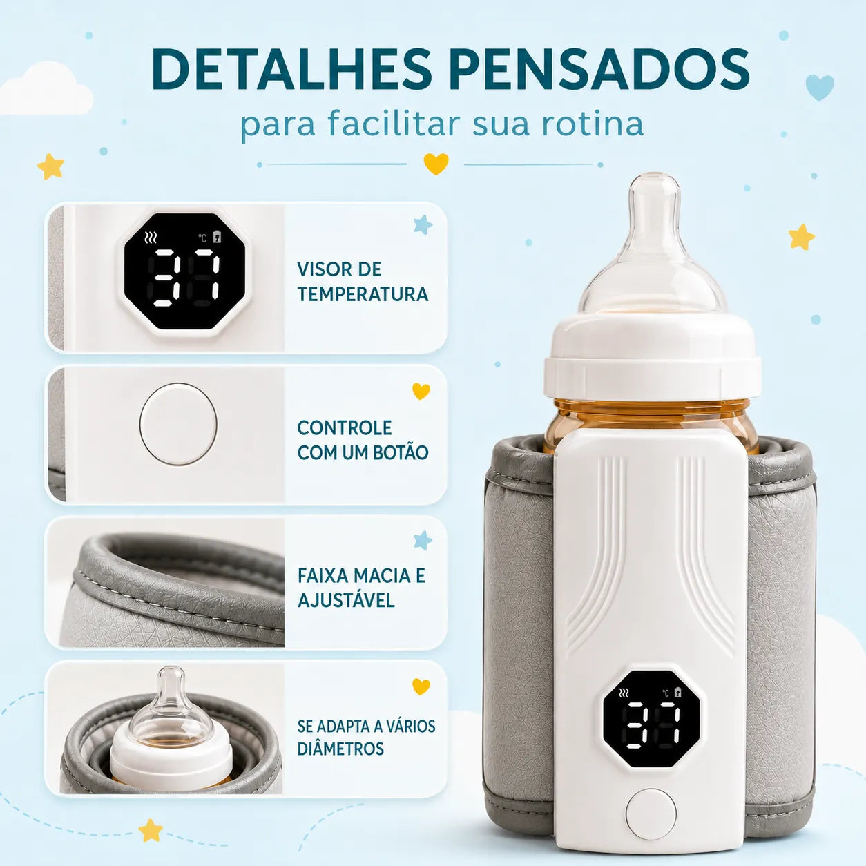 Aquecedor de Mamadeira Portátil Recarregável USB | Leite na Temperatura Certa