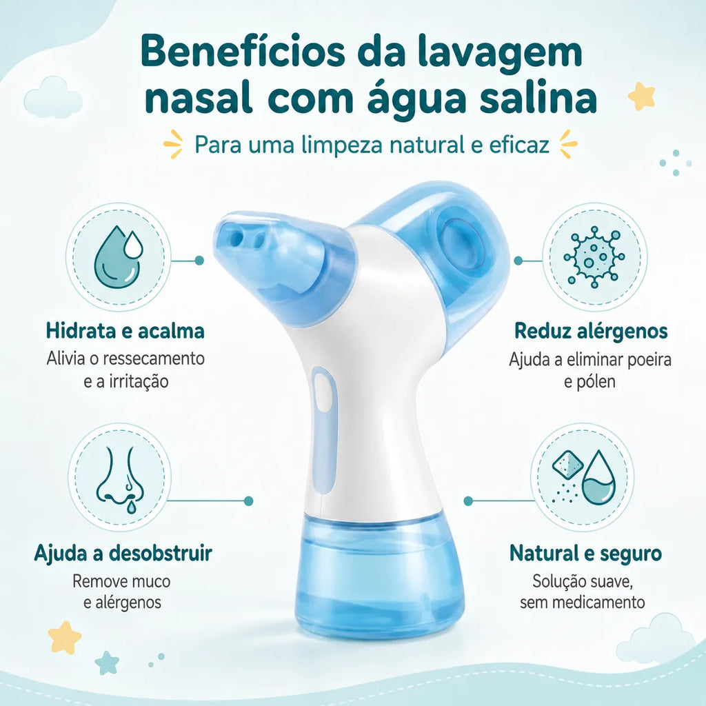 Irrigador Nasal Elétrico Velcura™ com Enxágue e Coleta de Resíduos