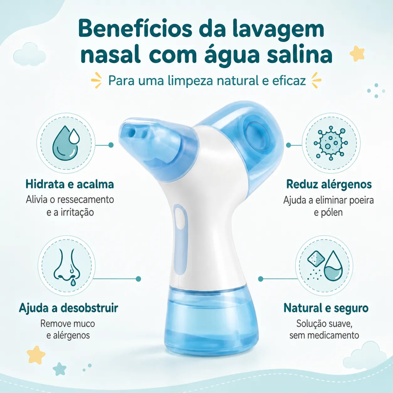 Irrigador Nasal Elétrico Velcura™ com Enxágue e Coleta de Resíduos