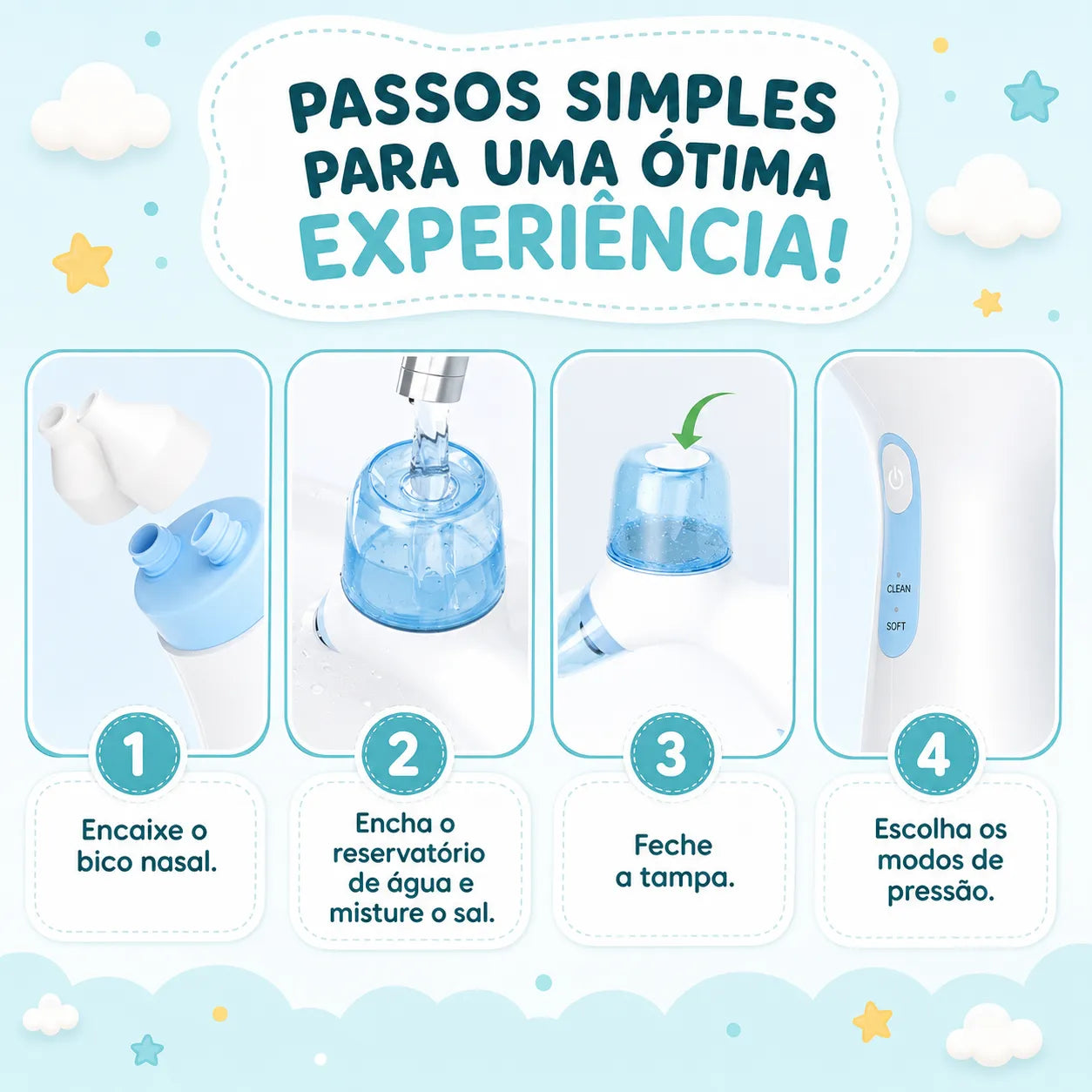 Irrigador Nasal Elétrico Velcura™ com Enxágue e Coleta de Resíduos