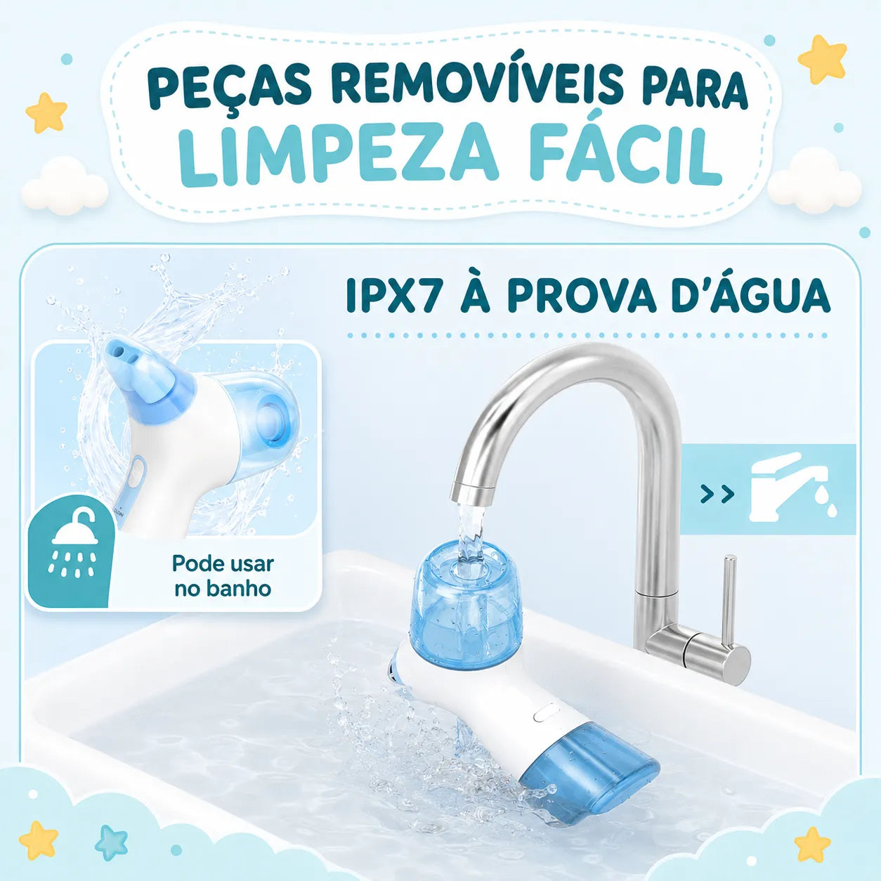 Irrigador Nasal Elétrico Velcura™ com Enxágue e Coleta de Resíduos