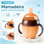 Mamadeira de Silicone com Alça para Bebê Sem BPA - Bico Tipo Seio 150ml e 250ml