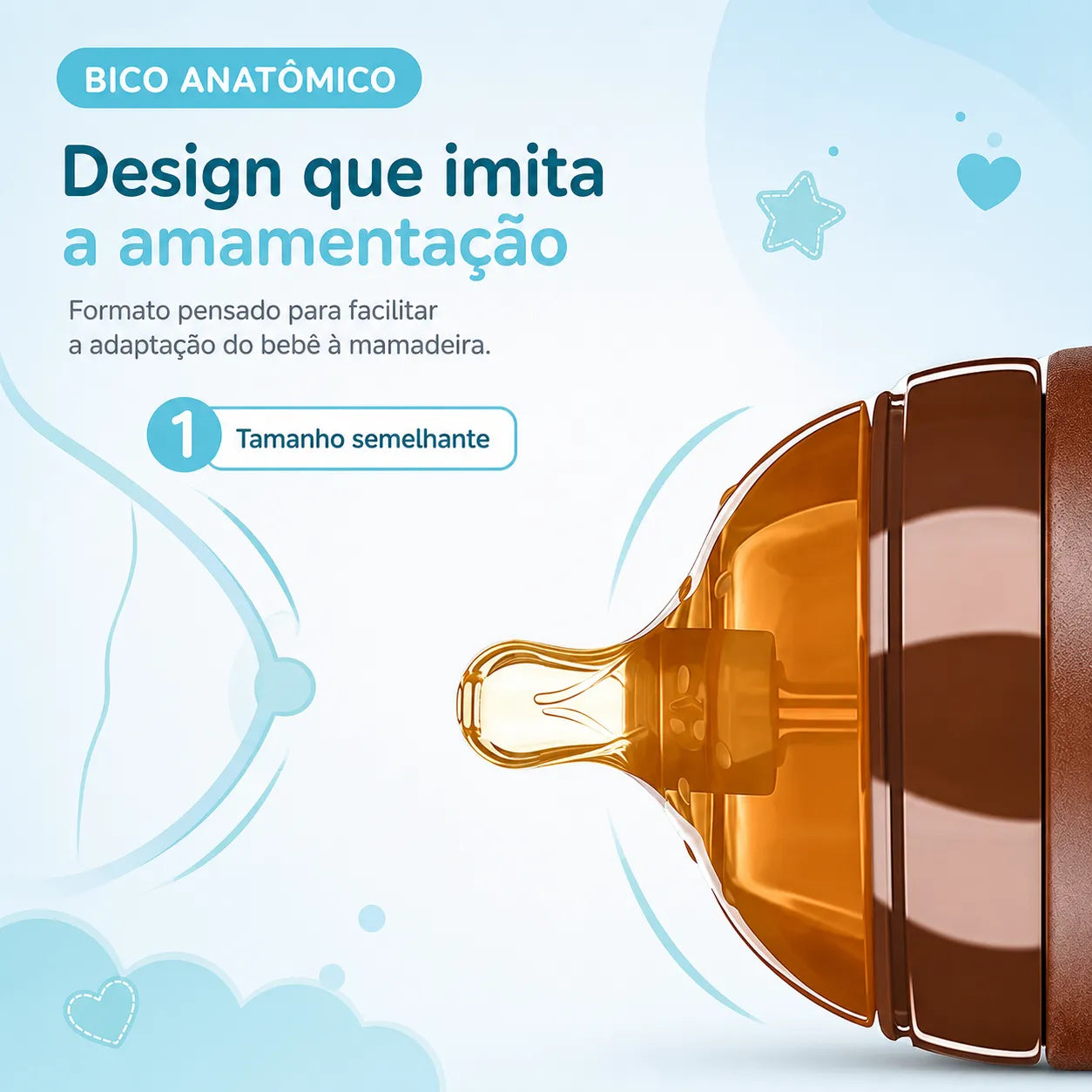 Mamadeira de Silicone com Alça para Bebê Sem BPA - Bico Tipo Seio 150ml e 250ml