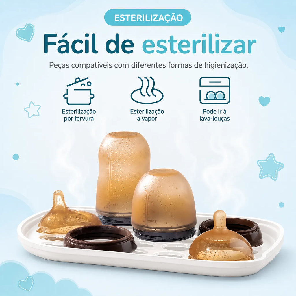 Mamadeira de Silicone com Alça para Bebê Sem BPA - Bico Tipo Seio 150ml e 250ml