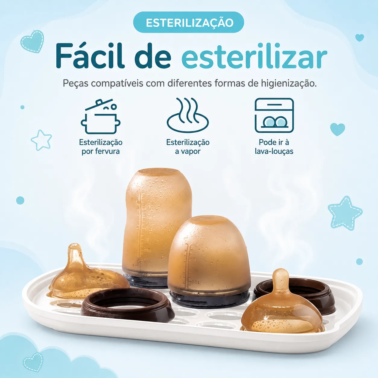 Mamadeira de Silicone com Alça para Bebê Sem BPA - Bico Tipo Seio 150ml e 250ml