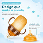 Mamadeira de Silicone com Alça para Bebê Sem BPA - Bico Tipo Seio 150ml e 250ml