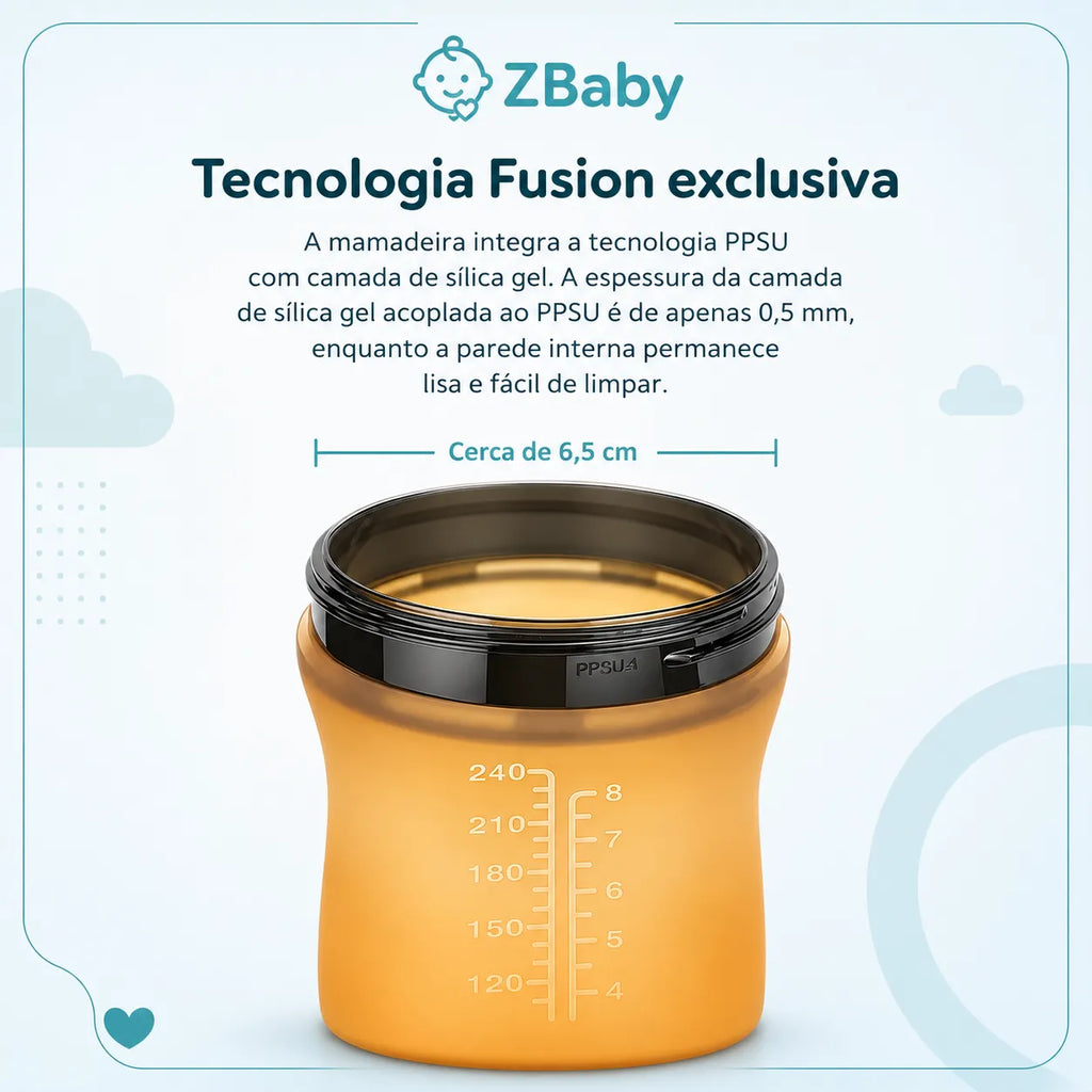 Mamadeira de Silicone com Alça para Bebê Sem BPA - Bico Tipo Seio 150ml e 250ml