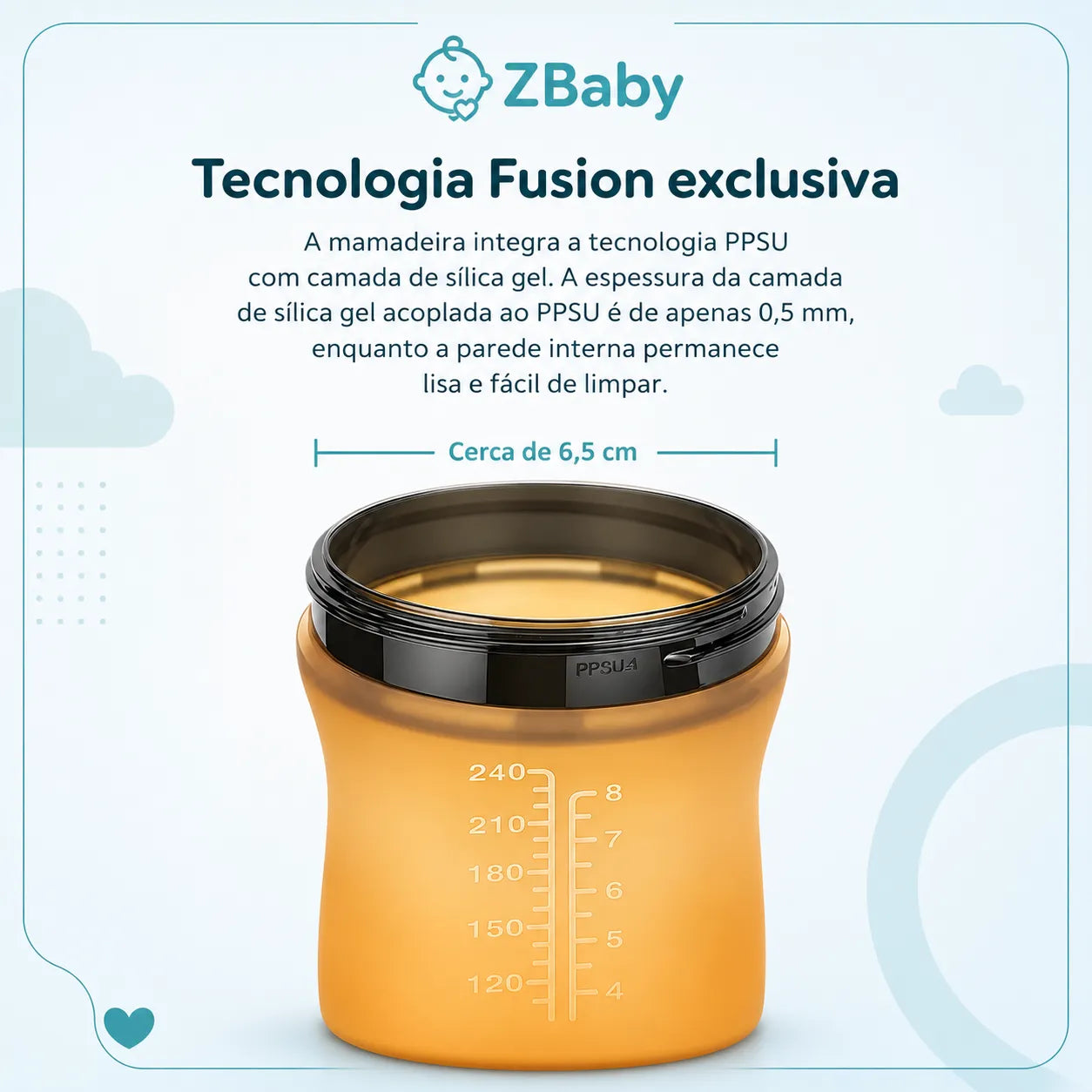 Mamadeira de Silicone com Alça para Bebê Sem BPA - Bico Tipo Seio 150ml e 250ml