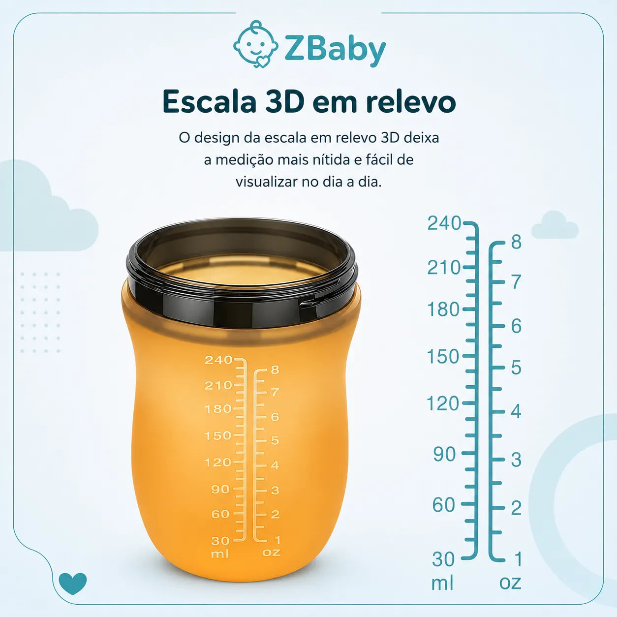 Mamadeira de Silicone com Alça para Bebê Sem BPA - Bico Tipo Seio 150ml e 250ml