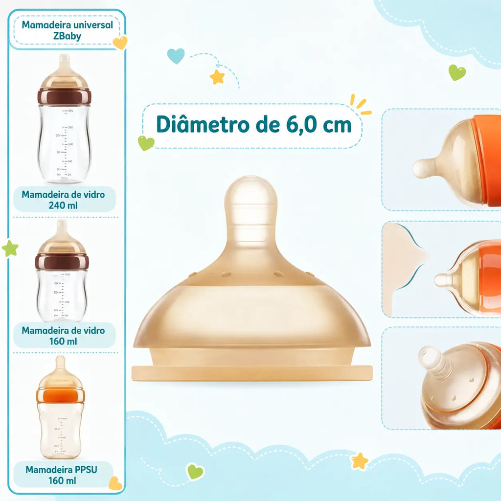 Bico de Reposição para Mamadeira Sem BPA com Toque Tipo Seio - Boca Larga