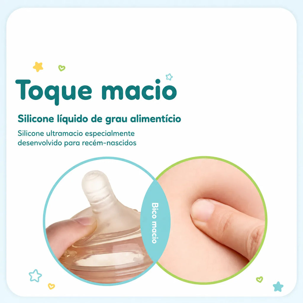 Bico de Reposição para Mamadeira Sem BPA com Toque Tipo Seio - Boca Larga