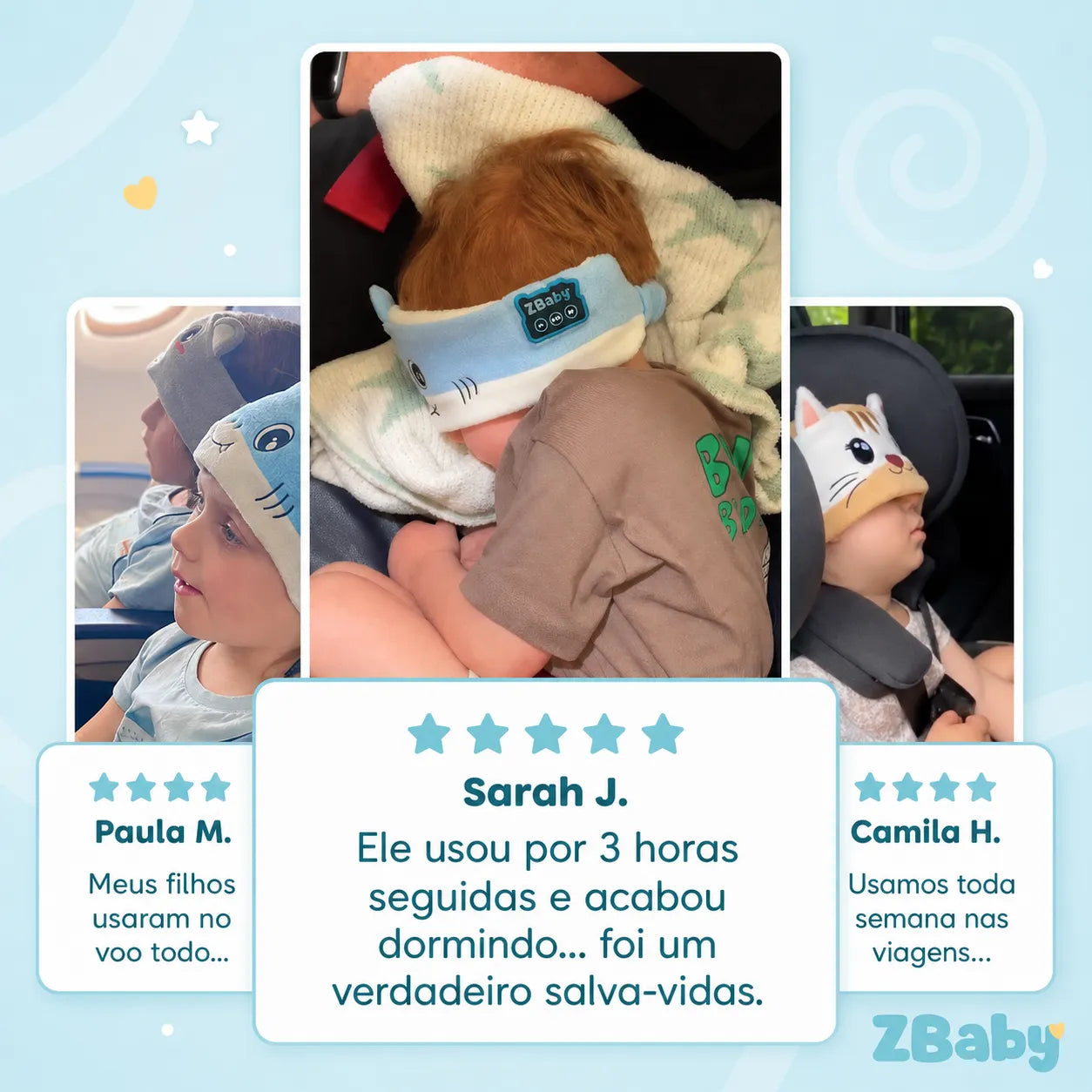Faixa Fone de Ouvido Infantil Bluetooth para Dormir e Viajar - Bichinhos