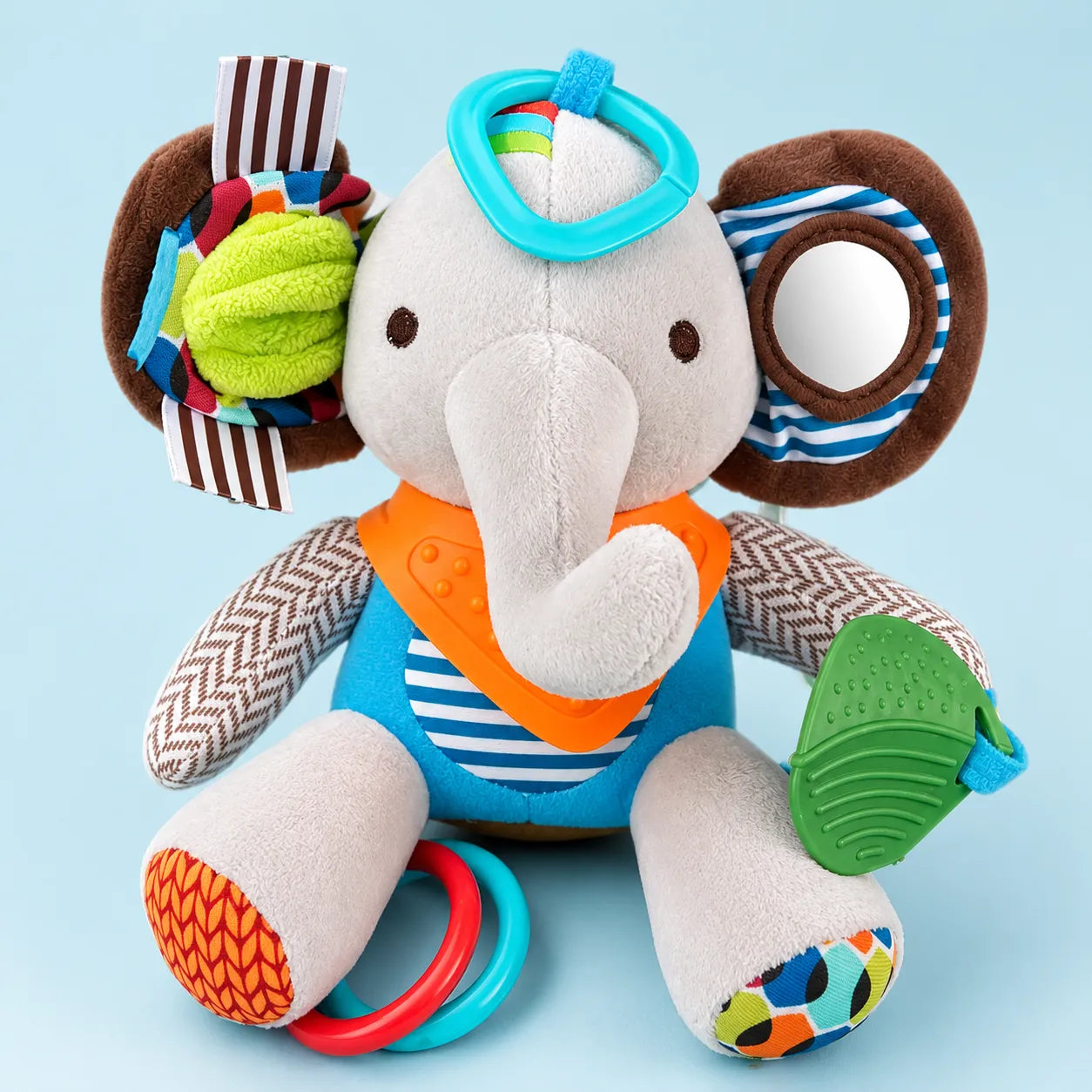 Pelúcia Sensorial 3 em 1 para Bebê - Mordedor, Chocalho e Texturas