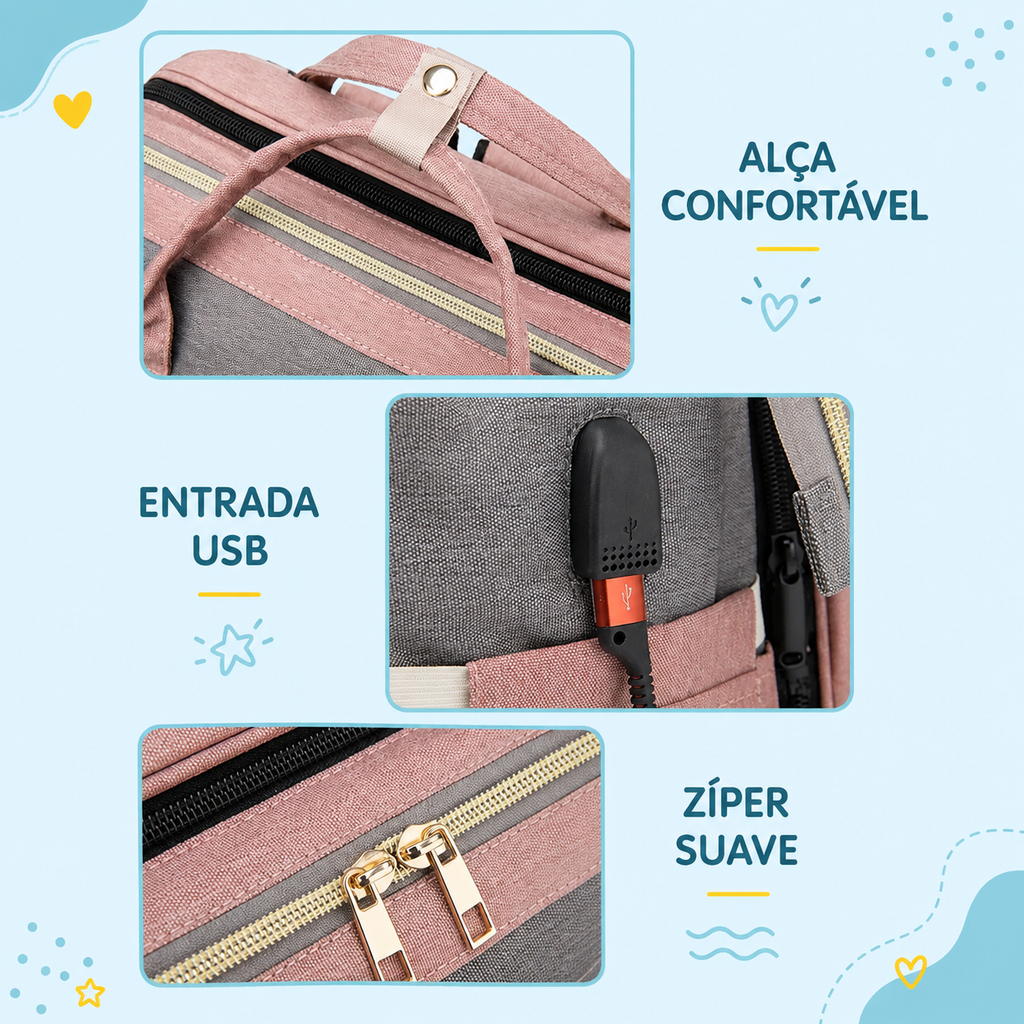Bolsa Maternidade 2 em 1 com Trocador e Berço Portátil Dobrável para Bebê