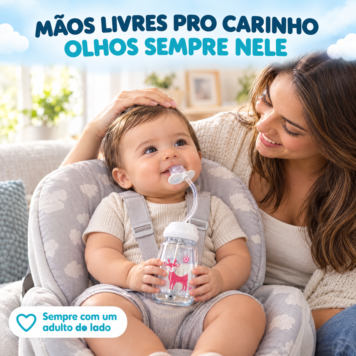 Mamadeira para alimentação de bebês com as mãos livres
