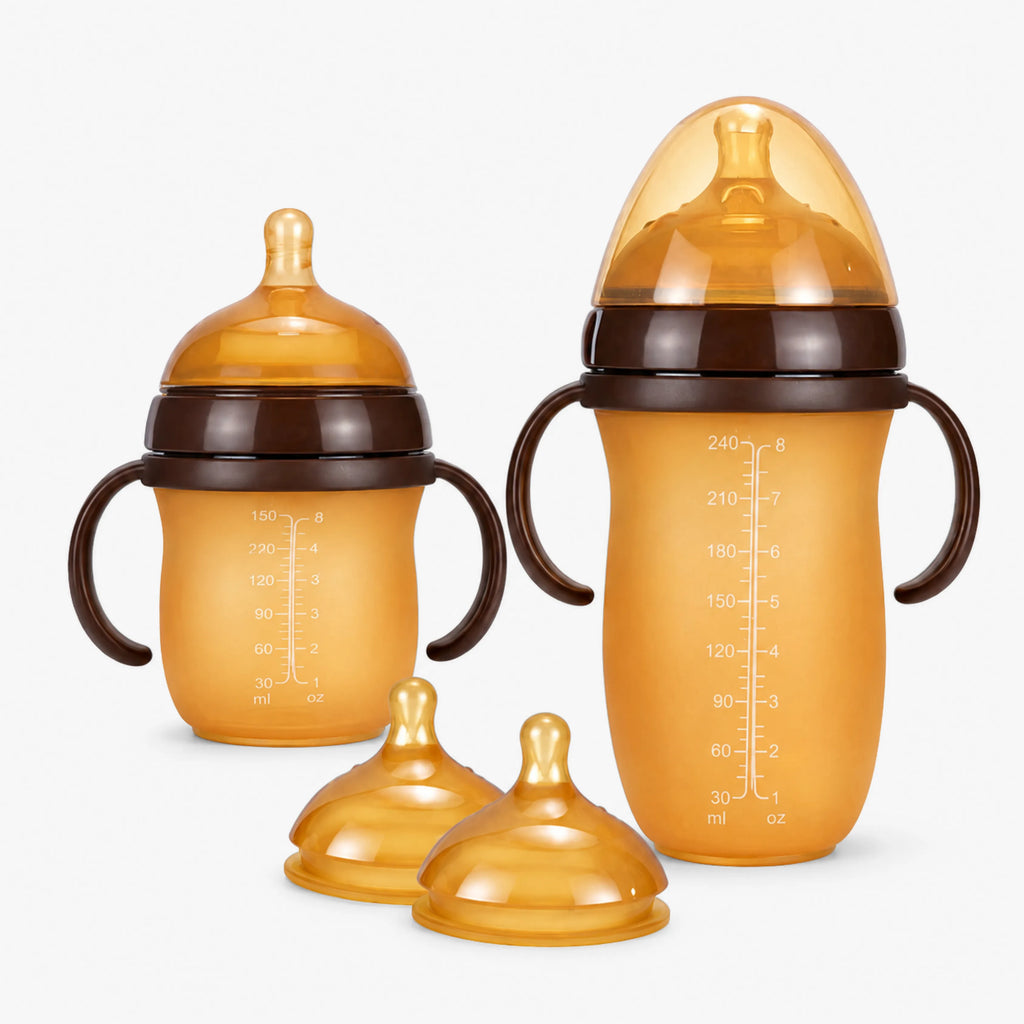 Mamadeira de Silicone com Alça para Bebê Sem BPA - Bico Tipo Seio 150ml e 250ml