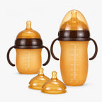 Mamadeira de Silicone com Alça para Bebê Sem BPA - Bico Tipo Seio 150ml e 250ml