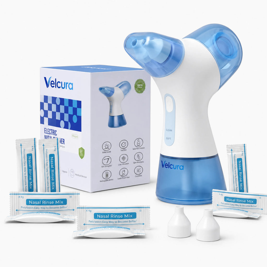 Irrigador Nasal Elétrico Velcura™ com Enxágue e Coleta de Resíduos