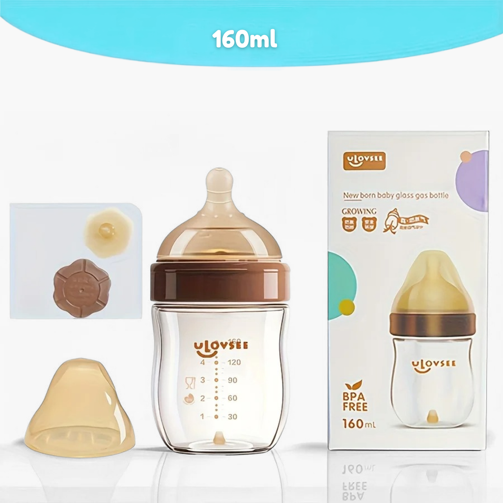 Mamadeira Anticólica para Bebê Sem BPA com Bico Tipo Seio - Vidro
