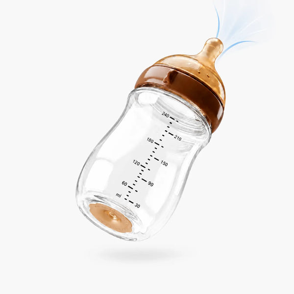 Mamadeira Anticólica para Bebê Sem BPA com Bico Tipo Seio - Vidro e PPSU