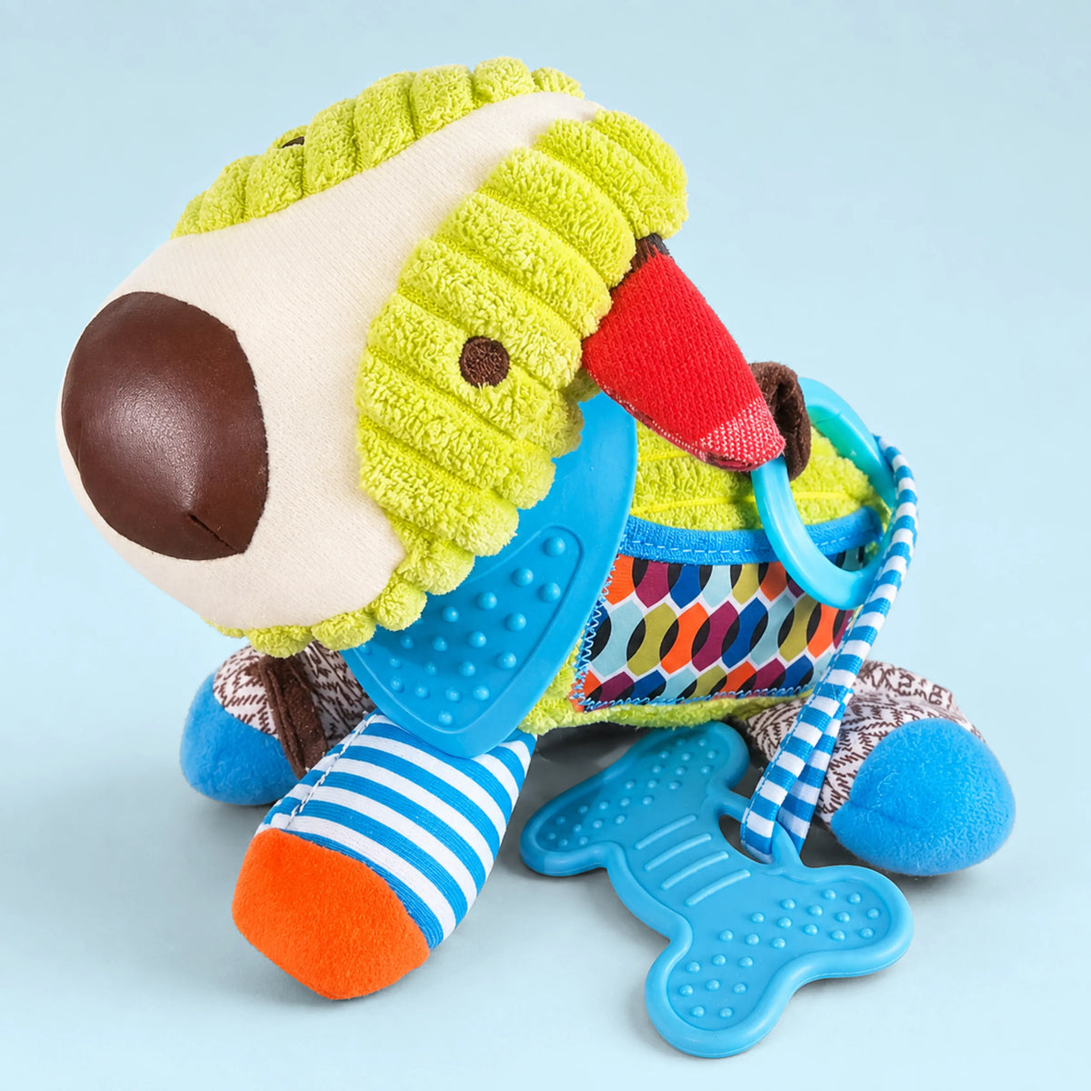 Pelúcia Sensorial 3 em 1 para Bebê - Mordedor, Chocalho e Texturas