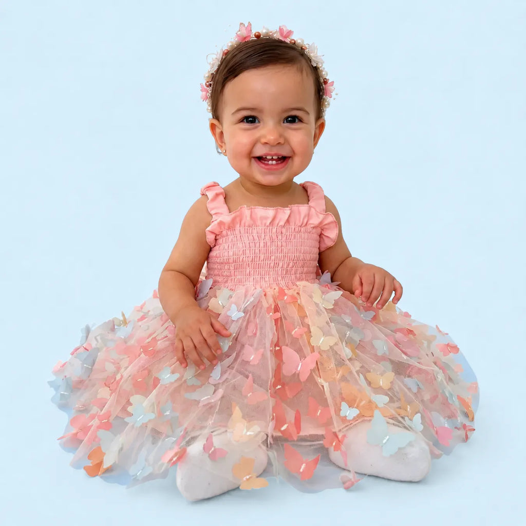 Vestido Infantil Borboletas Rosa para Festa