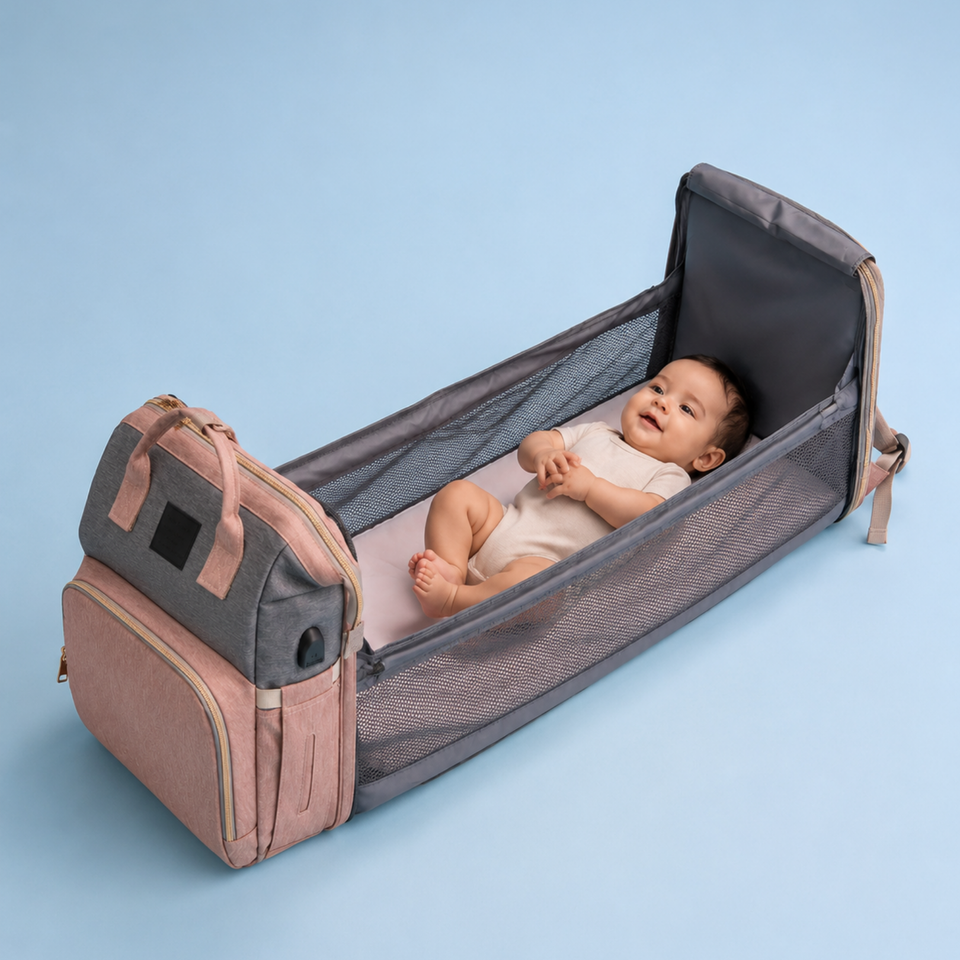 Bolsa Maternidade 2 em 1 com Trocador e Berço Portátil Dobrável para Bebê