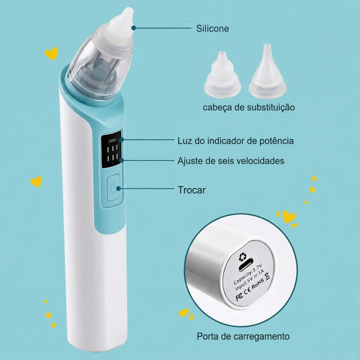 Aspirador Nasal Elétrico Recarregável para Bebês com Bico de Silicone Macio ZBaby™