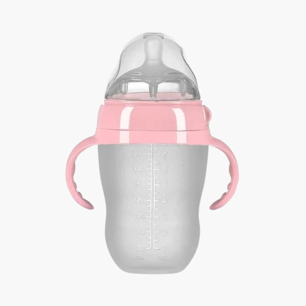 Mamadeira de Silicone com Alça para Bebê Sem BPA - Bico Tipo Seio 150ml e 250ml