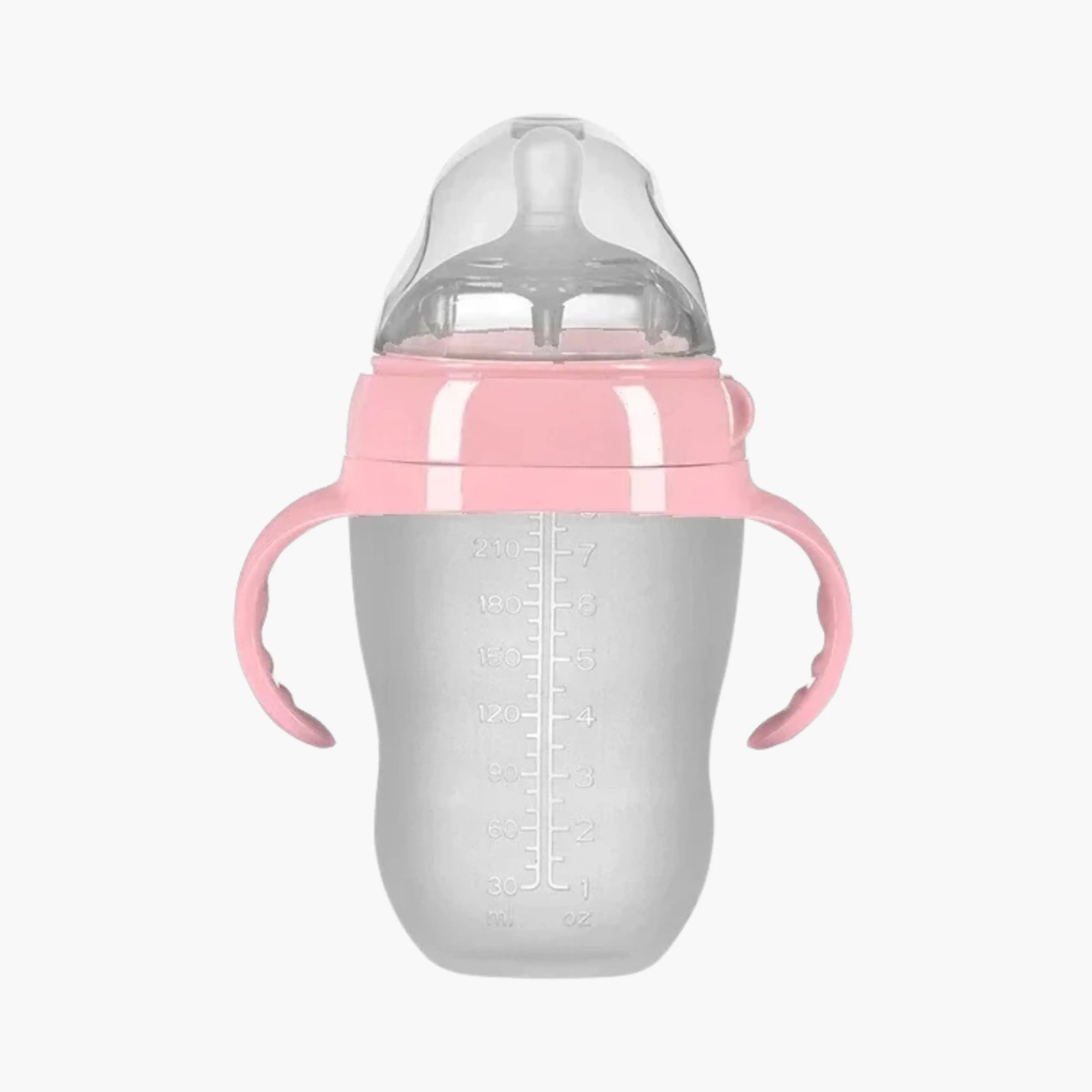 Mamadeira de Silicone com Alça para Bebê Sem BPA - Bico Tipo Seio 150ml e 250ml