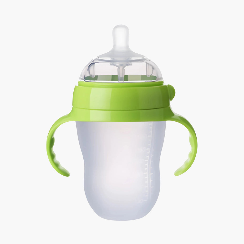 Mamadeira de Silicone com Alça para Bebê Sem BPA - Bico Tipo Seio 150ml e 250ml