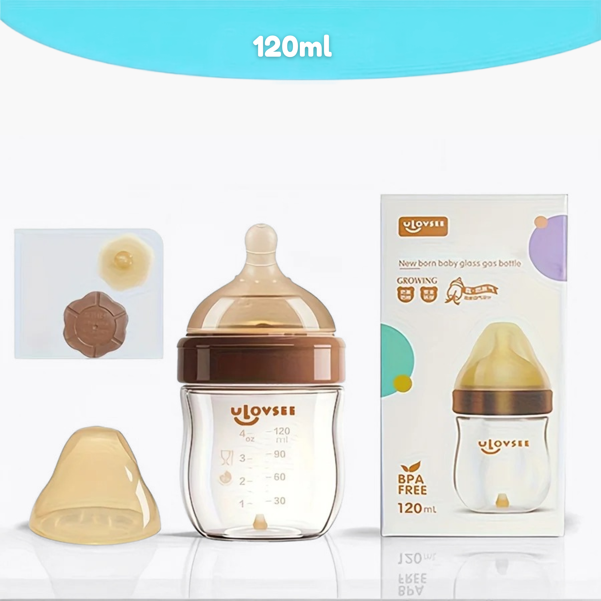 Mamadeira Anticólica para Bebê Sem BPA com Bico Tipo Seio - Vidro