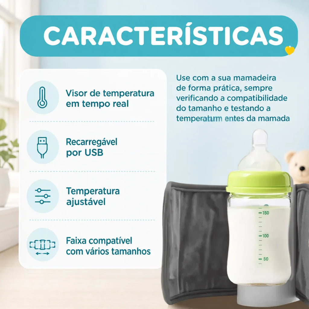 Aquecedor de Mamadeira Portátil Recarregável USB | Leite na Temperatura Certa